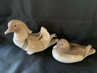 40s Noritake - Nippon Toki Kaisha 2 Fine Bone China Mandarin Duck Bird Figurines