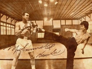 Bruce Lee Muhammad Ali Canvas Print Autograph Signed Kung Fu Martial Arts Box