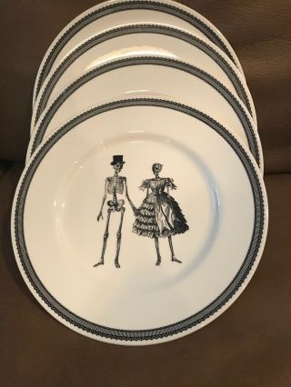 Royal Stafford 4 Halloween Skeleton Bride Groom Man Woman Dinner Plates Dishes