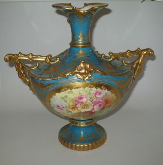 Antique German Porcelain Royal Bonn Two Handled Floral Vase,  Circa 1900 2