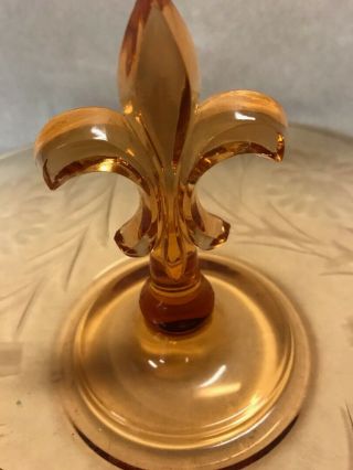 VINTAGE Fostoria Amber Depression Glass Fleur De Lis Handle Plate/ Tray Etching 2