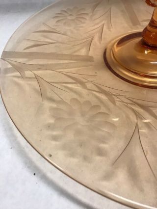 VINTAGE Fostoria Amber Depression Glass Fleur De Lis Handle Plate/ Tray Etching 3