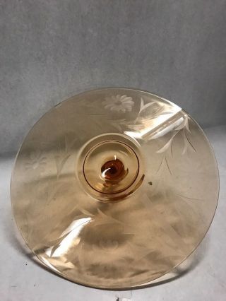 VINTAGE Fostoria Amber Depression Glass Fleur De Lis Handle Plate/ Tray Etching 4