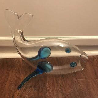 Vintage Blown Art Glass 12” Fish Clear With Blue Rare 11” High 1960’s