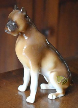 Handsome Royal Dux Czech Republic Boxer Dog Figurine