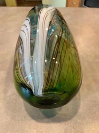 Dale Tiffany Murano Style Peacock Pulled Feather Vase Green White Blue Art Glass 4