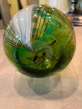 Dale Tiffany Murano Style Peacock Pulled Feather Vase Green White Blue Art Glass 5