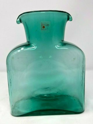Blenko Sea Green Glass Double Spout Water Bottle Pitcher Carafe Modern Usa