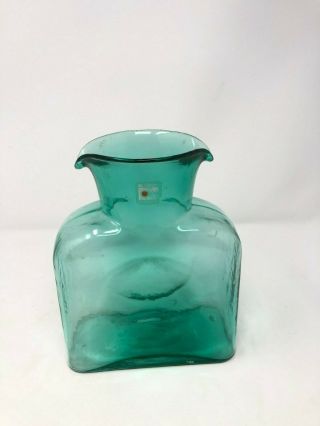 Blenko Sea Green Glass Double Spout Water Bottle Pitcher Carafe Modern USA 2