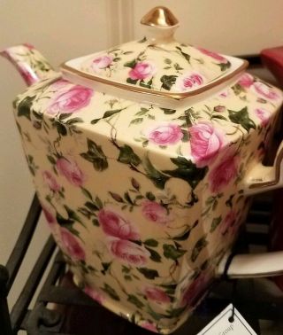 Vintage Floral Teapot Arthur Wood & Son Staffordshire England With Tag