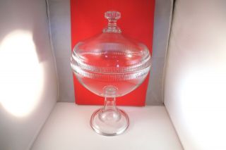 Vintage Eapg Clear Glass Covered Compote Ribbed Ridged