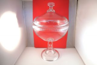 Vintage EAPG Clear Glass Covered Compote Ribbed Ridged 2