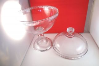 Vintage EAPG Clear Glass Covered Compote Ribbed Ridged 3