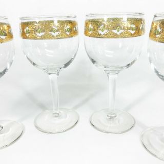 6 Culver Valencia Wine Glasses 22K Gold Trim 5.  75 