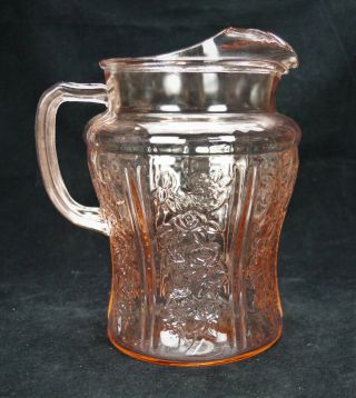 Vintage Sharon Rose Pink Depression Glass Pitcher With Ice Lip,