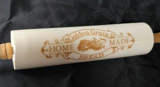 Golden Grain Home Made Bread Ceramic Stoneware Rolling Pin Vintage 2