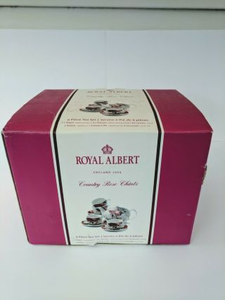 Royal Albert Country Rose Chintz 9 Piece Tea Set Teapot 4 Cups 4 Tea Saucers