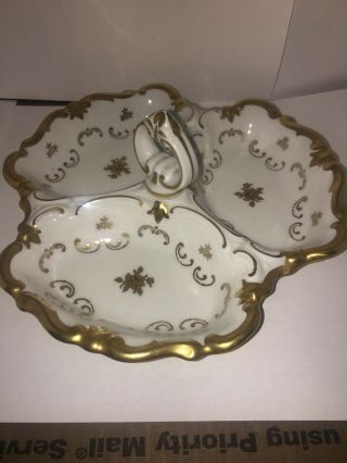 7” Vintage Reichenbach Porcelain 3 Section Candy Dish/relish White W/gold Trim