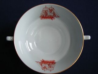 Set of 2 Spode RED TRADE WINDS Cream Soup Bowls & Saucers Clipper Ships 5