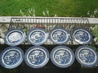 Set Of 8 Churchill Blue Willow 10 1/4 " Dinner Plates Made In England