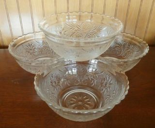 4 Vintage Anchor Hocking Sandwich Clear Glass Soup Vegetable Scalloped Bowls