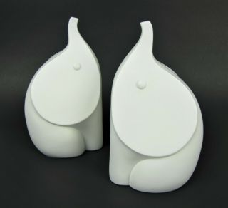 Jonathan Adler Elephant White Modernist Bookends Paperweights