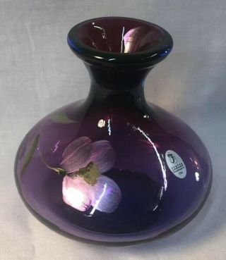 Fenton Art Glass Hand Painted Flowers On Mulberry 5 " Vase