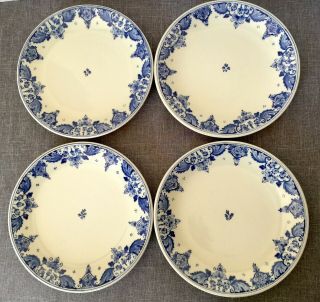 Set Of 4 Dutch Royal Delft De Porceleyne Fles 8 " Plates Floral Blue White