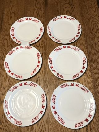Red Bird Dinner 9 " Plates Hazel Atlas Ovide Plantonite 1940 - 50 