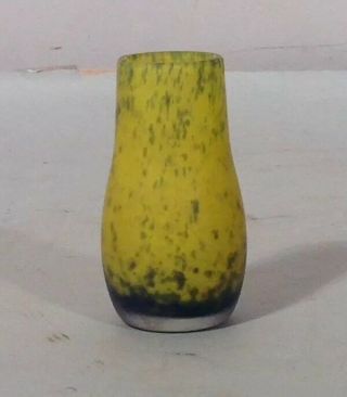 Antique French Art Glass Vase Signed Delatte Small Cabinet Vase Yellow Blue