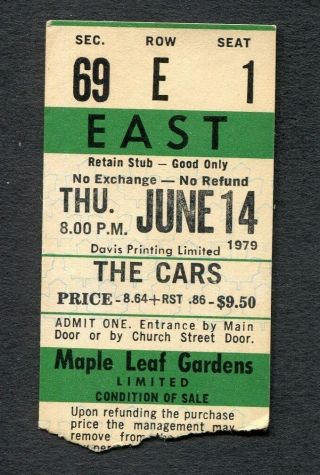 1979 The Cars Concert Ticket Stub Toronto Canada Candy O Tour