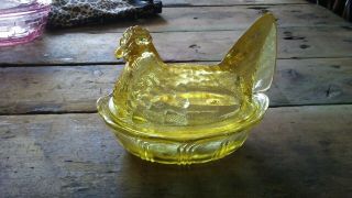 Yellow Fenton Glass Hen On A Nest