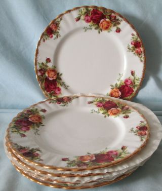 Royal Albert Old Country Roses Htf Dessert Pie Plate 7 1/8 " England Set Of 4