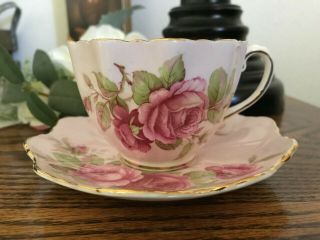 Paragon Pink Teacup Cup Saucer Pink Roses Floral Scalloped Gold Trim Euc