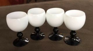 4 Vintage 1970’s Toscany Eclipse Art Glass Small Wine Goblets Black & White