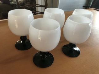 5 Rare Vintage 1970’s Toscany Eclipse Art Glass Water Goblets Black & White