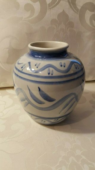 Vintage Hyalyn Studio Art Vase In Blue And White