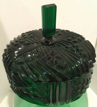 Vintage Green Art Glass Divided Candy Dish With Large Finial Lid Perfect