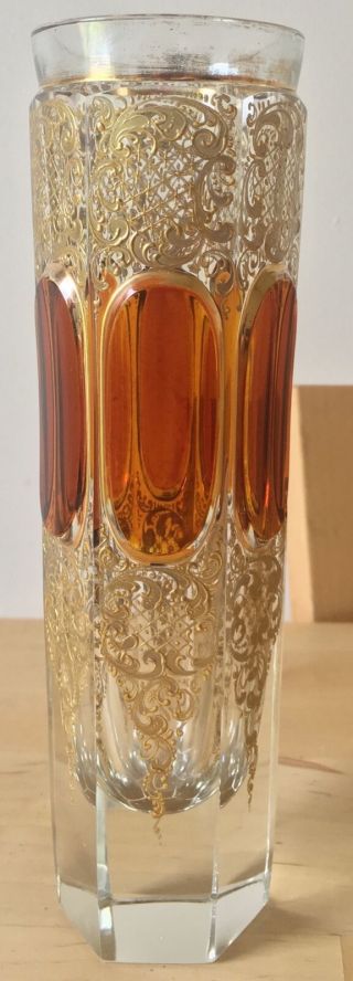 antique MOSER BOHEMIAN CZECH glass facetted AMBER & GOLD 7.  25 
