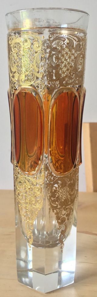 antique MOSER BOHEMIAN CZECH glass facetted AMBER & GOLD 7.  25 