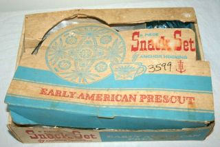 Old Stock Anchor Hocking Snack Set 8 Piece Early Americah Prescut Plates Cup