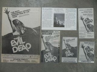 Evil Dead 1981 Newspaper Ads,  Article Sam Raimi Bruce Campbell Ellen Sandweiss