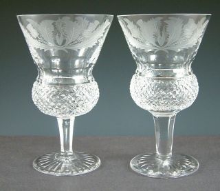 Edinburgh Crystal Thistle Cut 4¾ " Claret Wine Glasses X 2 Oval Scotland Mark