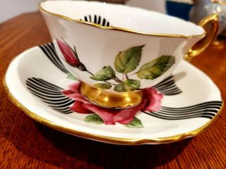 GORGEOUS ADDERLY CUP SAUCER HUGE ROSES DOUBLE WARRANT GOLD GILT 3