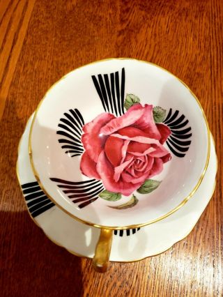 GORGEOUS ADDERLY CUP SAUCER HUGE ROSES DOUBLE WARRANT GOLD GILT 6
