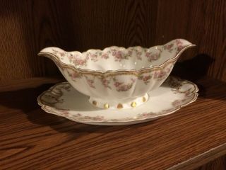 Haviland Limoges Schleiger 270 Gravy Boat Swags Of Roses Double Gold