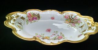 Jean Pouyat Limoges Serving Bowl With Multicolor Roses And Gold Trim