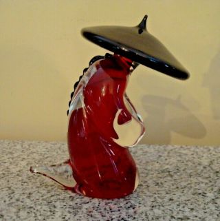 Vintage Formia Murano Italy Art Glass Asian Figurine Red Black Hat