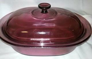 Pyrex Visions Cranberry 4 Quart Oval Roaster With Lid By Corning,  Dutch Oven,  Usa