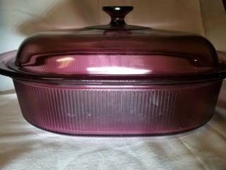 PYREX Visions Cranberry 4 Quart Oval ROASTER with Lid by CORNING,  Dutch Oven,  USA 2